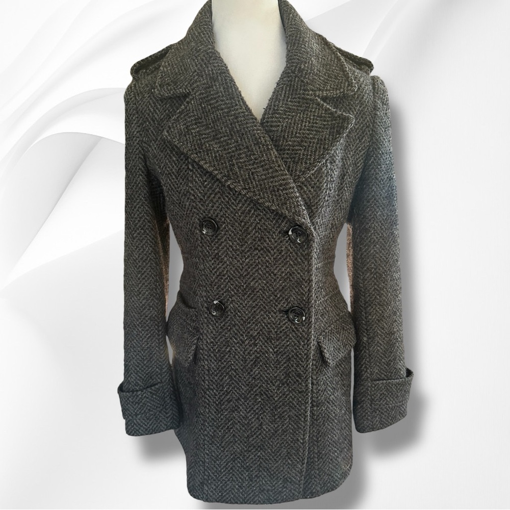 Marc New York Herringbone Gray Pea Coat Size 2